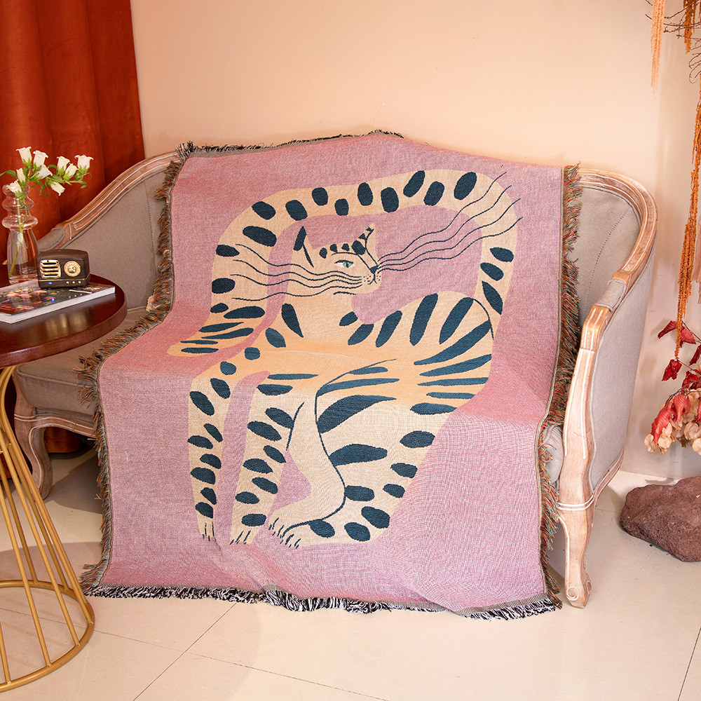 Boho Throw Blanket Fringe - 섬유 도시 인 핑크 소녀 고양이