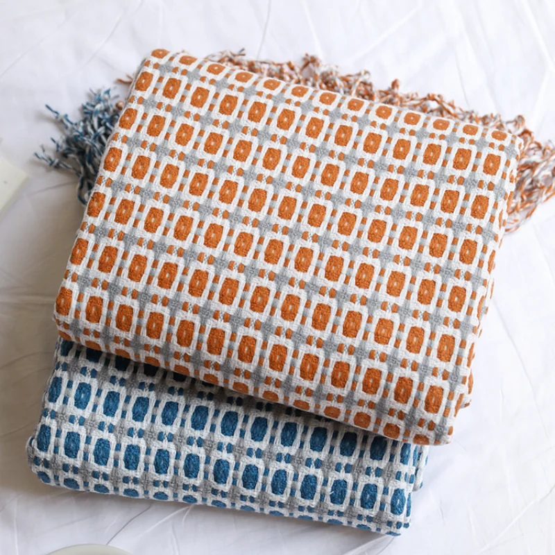 Boho Throw Blanket Fringe - 기하학적 격자 무늬 자카드 직조 담요,
