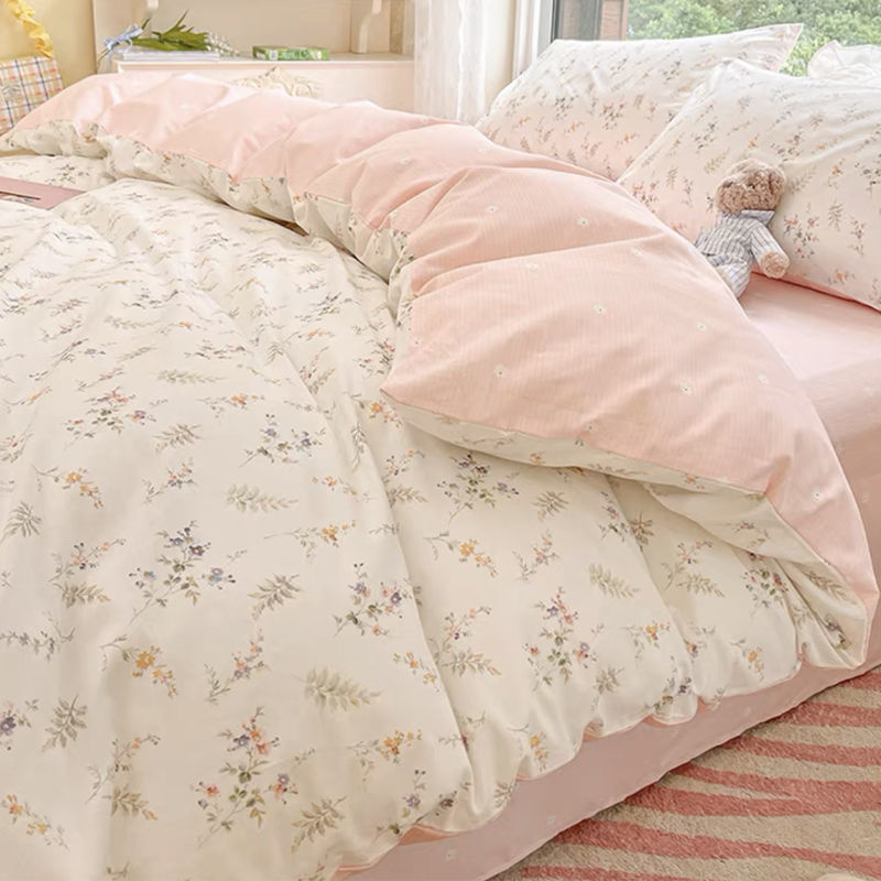 Aesthetic Floral Duvet Cover - Ins 핑크 꽃 침구 세트, 패션