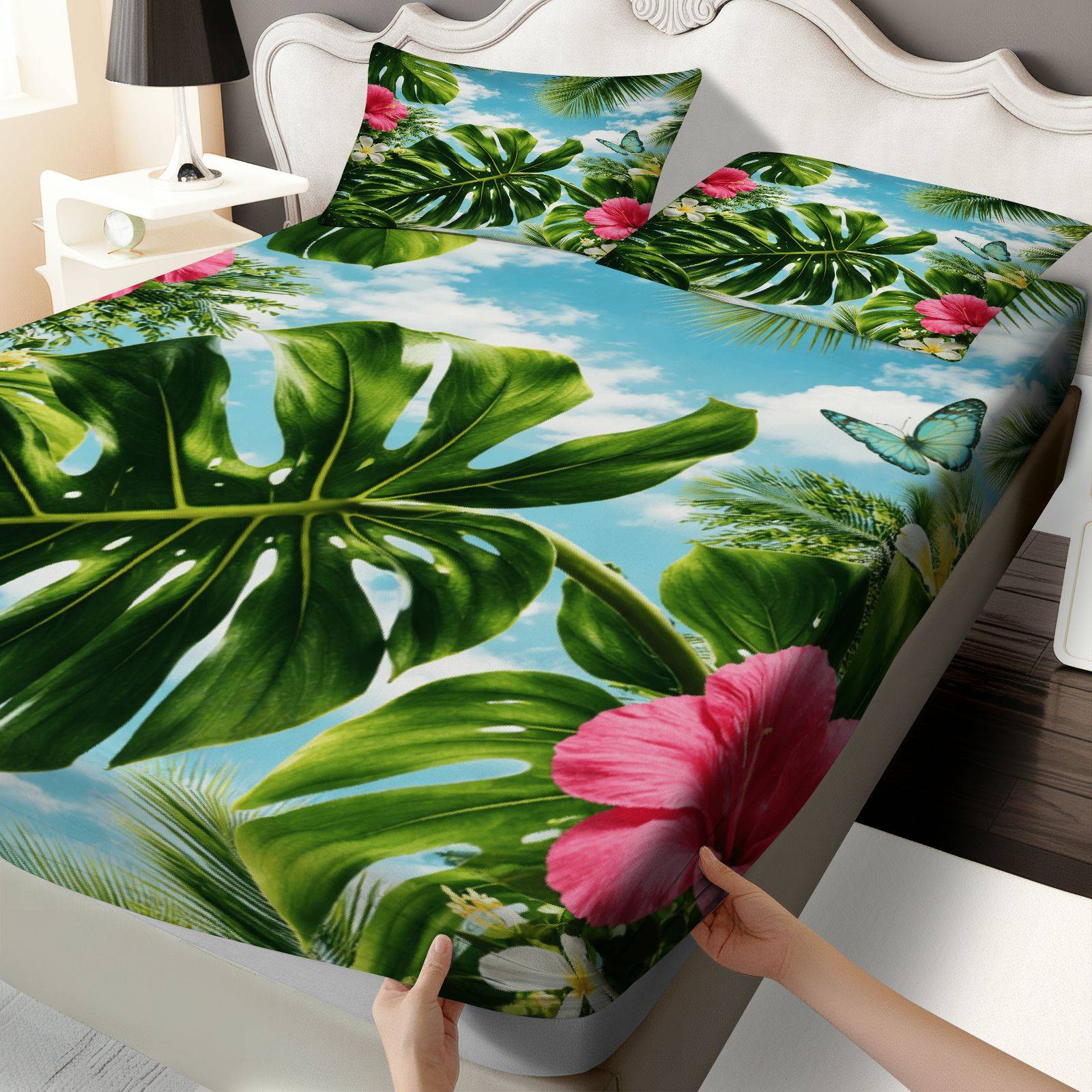 Fitted Bed Sheets Deep Pocket - 트로피컬 히비스커스 침대 시트 세트, 여름