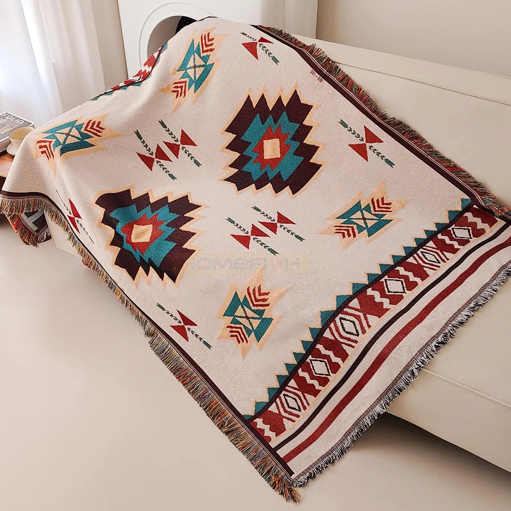 Boho Throw Blanket Fringe - 아즈텍 블랭킷 오버사이즈 보헤미안 스타일 플로럴