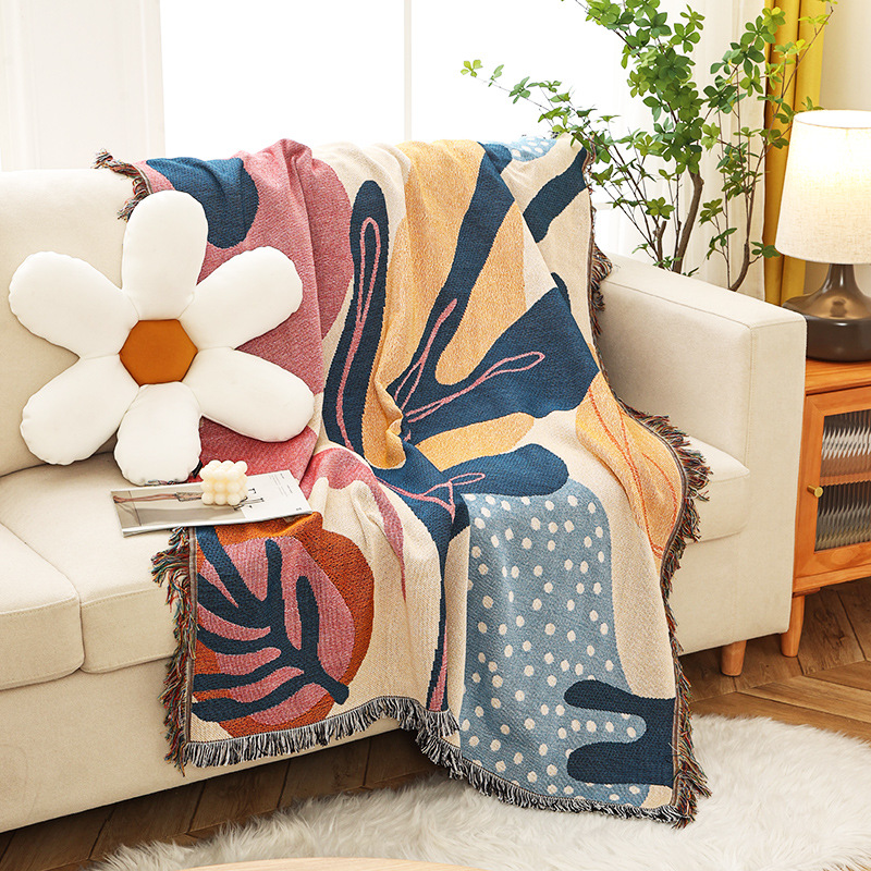 Boho Throw Blanket Fringe - 텍스타일 시티 인스 앨리스 식물 패턴