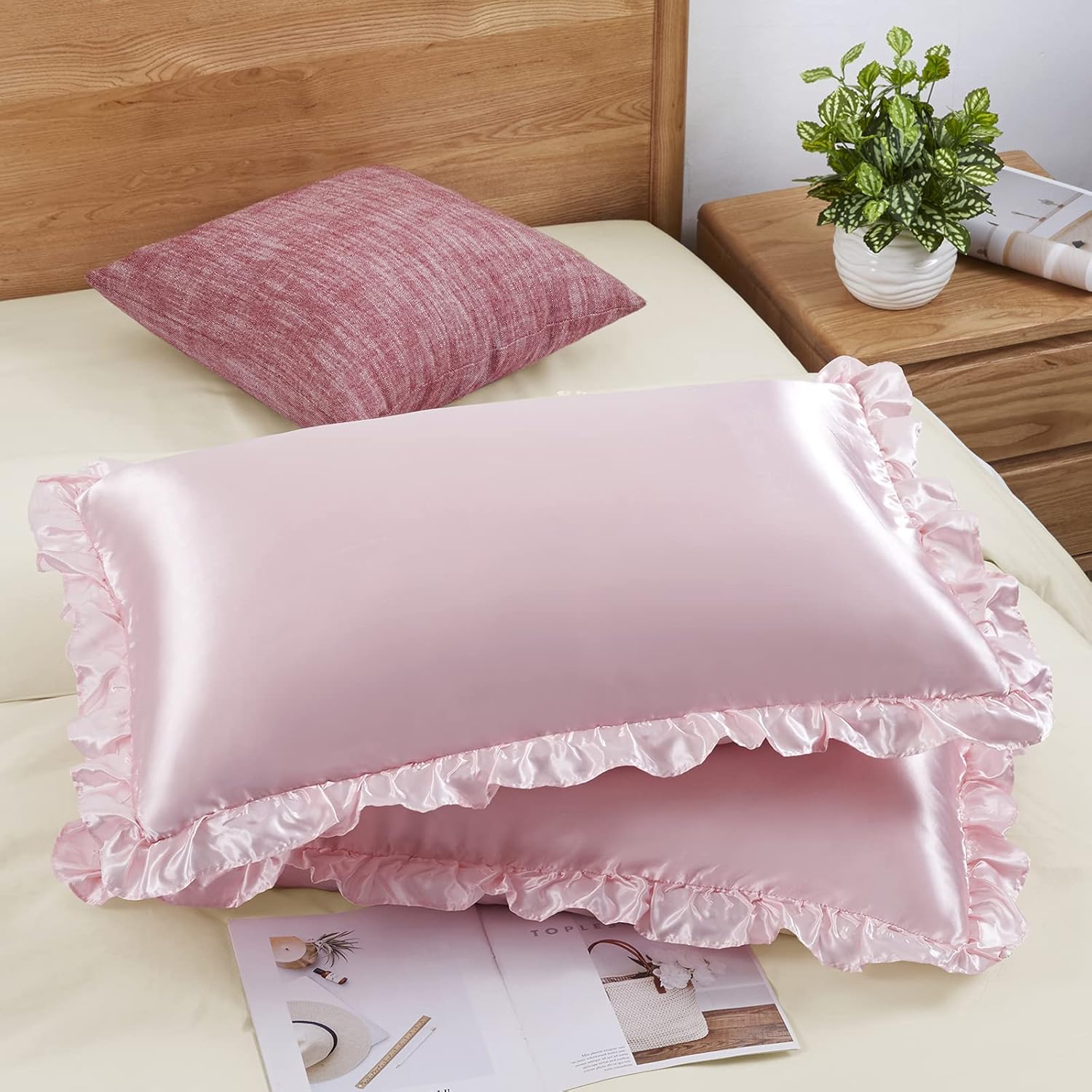 Satin Silk Pillowcase Hair Skin - 머리카락과 피부를 위한 2피스 새틴 러플