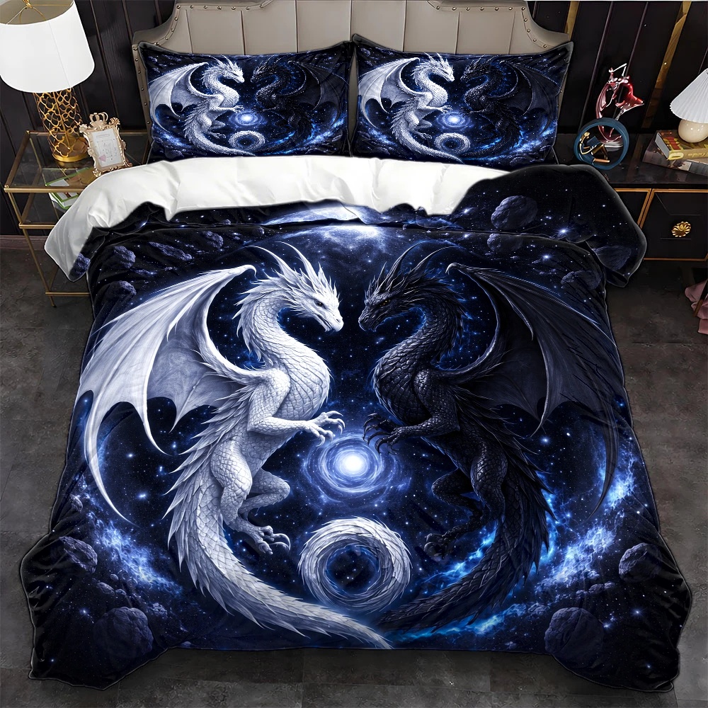 Duvet Cover Sets With Zipper - 3피스 별빛 하늘 용 토템 이불