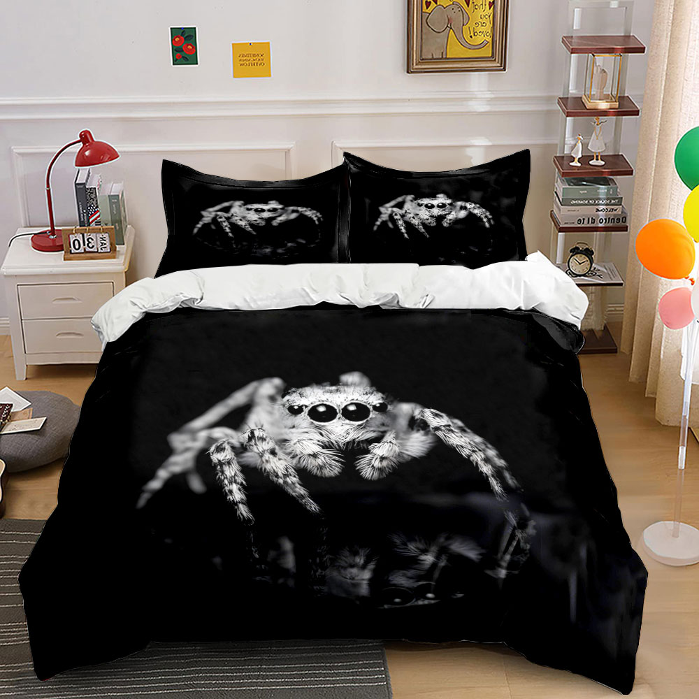 Duvet Cover Sets With Zipper - 점프 스파이더 흑백 다크 스타일 패턴