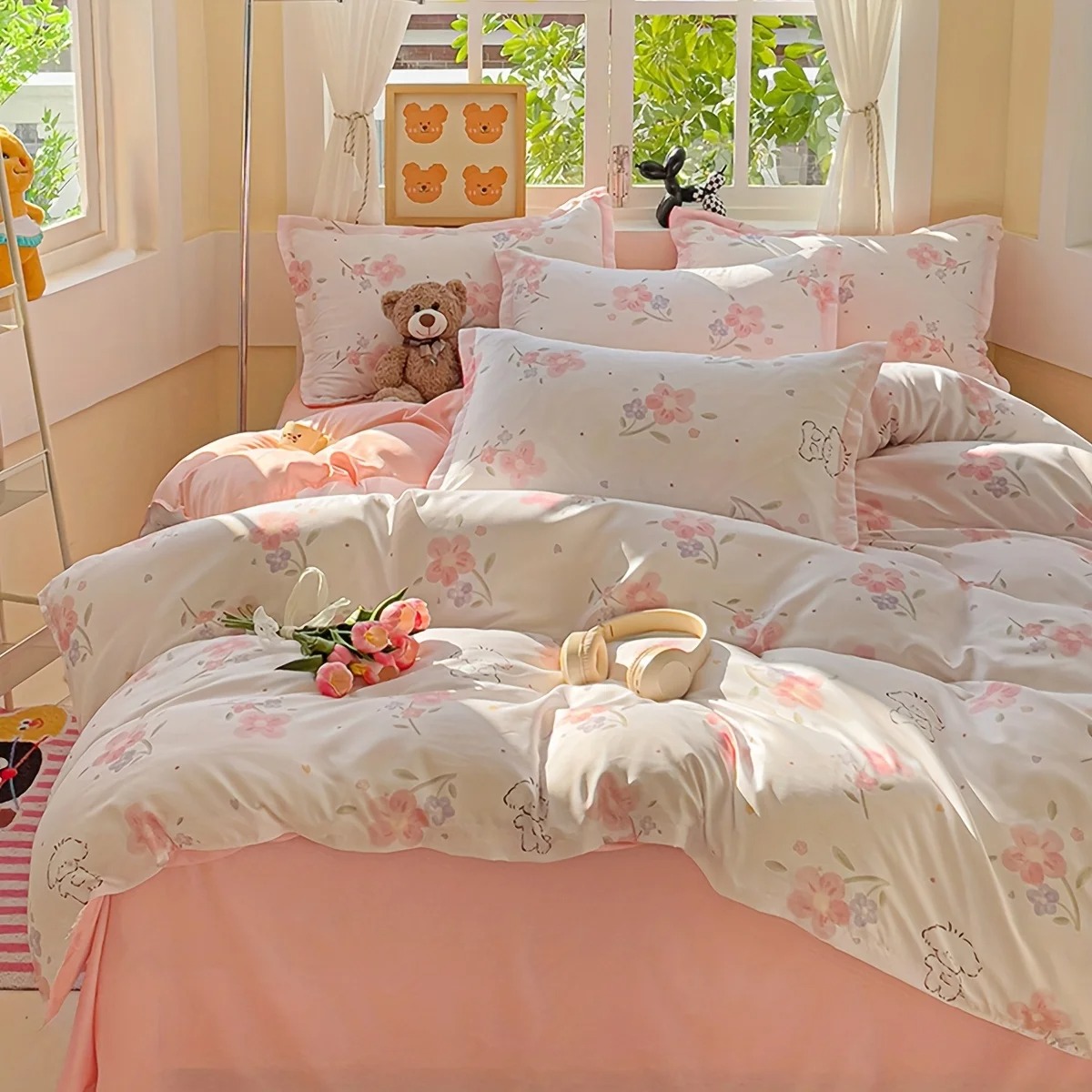 4피스 부드러운 플로럴 플랜트 프린트 퀼트 커버 세트  - Duvet Cover Sets With Zipper 리뷰 및 가격