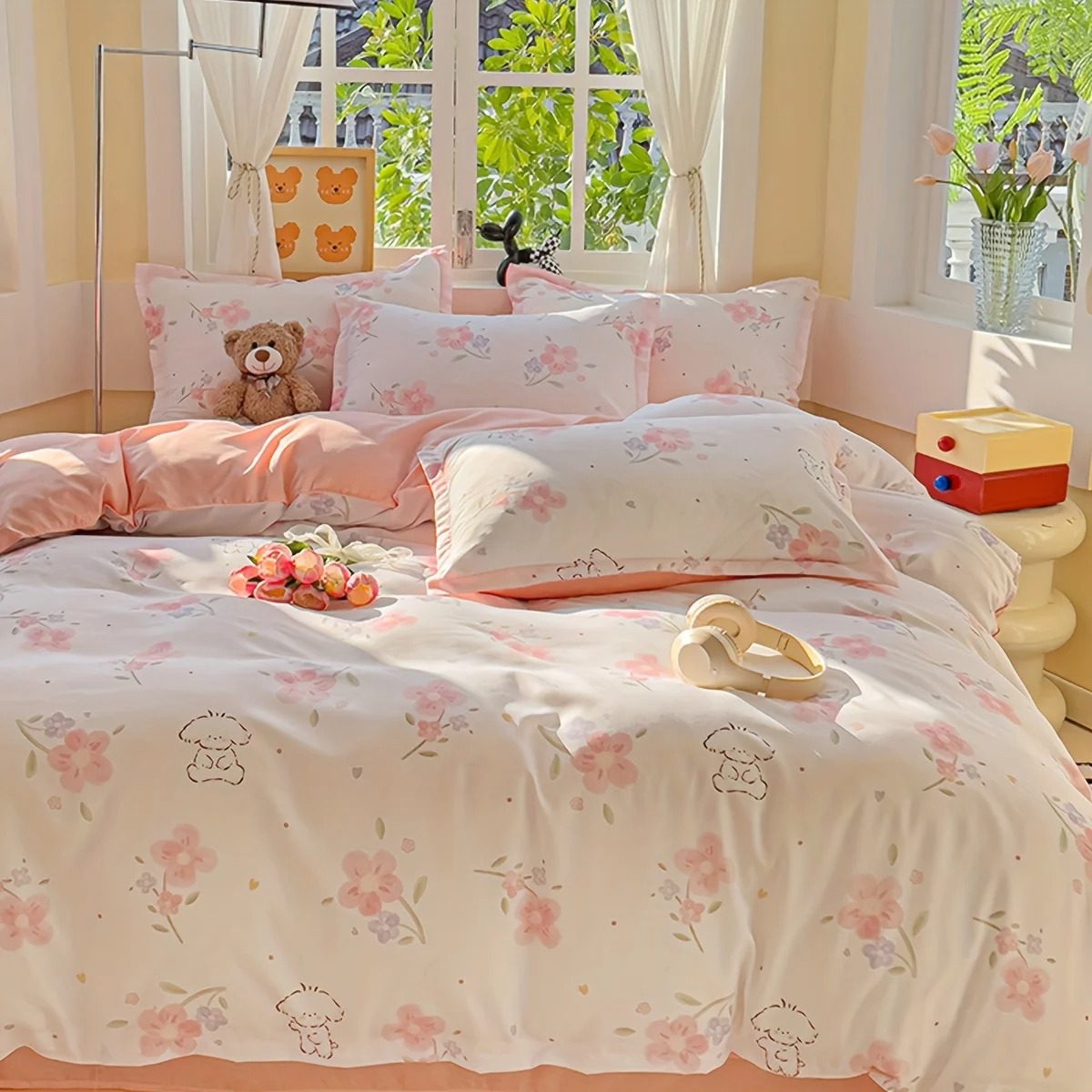 4피스 부드러운 플로럴 플랜트 프린트 퀼트 커버 세트  - Duvet Cover Sets With Zipper 리뷰 및 가격
