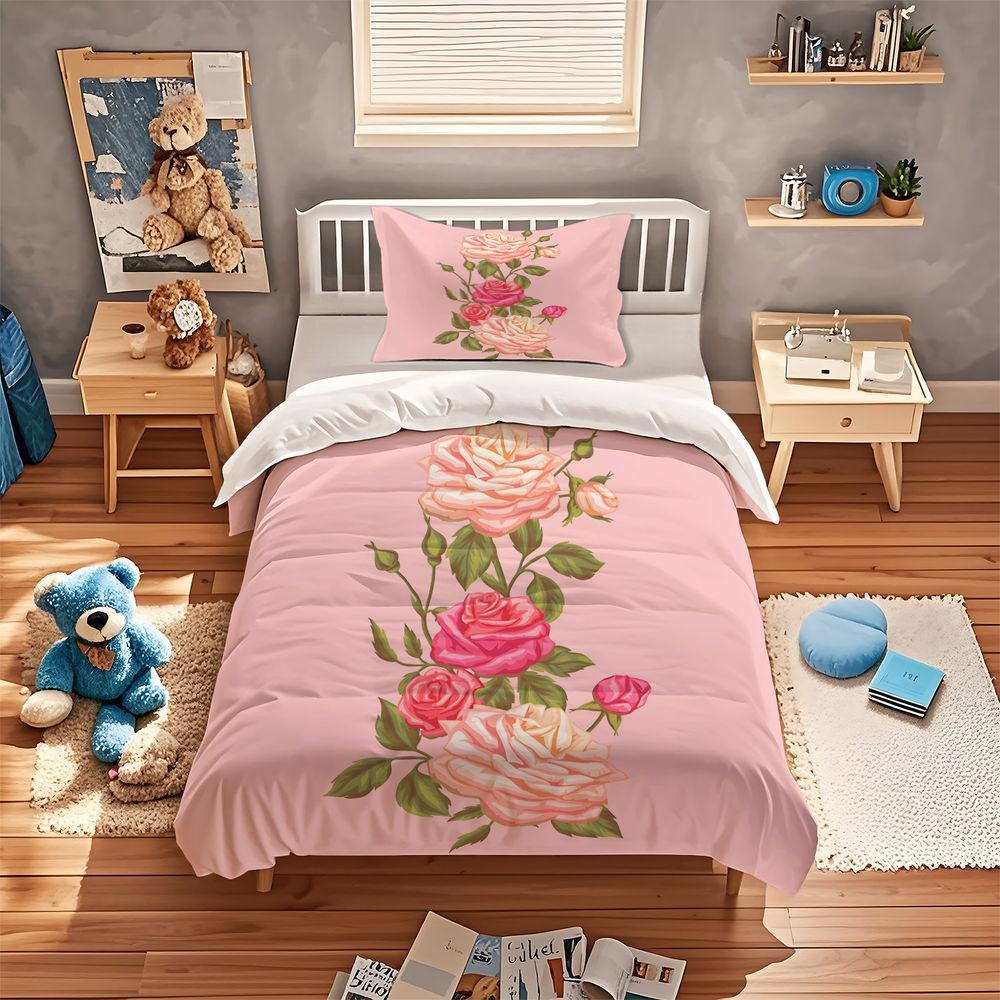 부드러운 핑크 장미 꽃무늬 이불 커버 세트 이불 커버  - Aesthetic Floral Duvet Cover 리뷰 및 가격