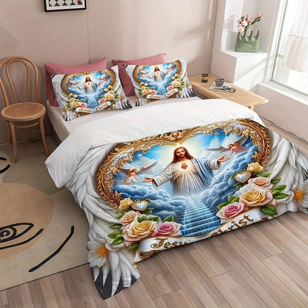 성스러운 헌신의 날개 십자가 꽃 천사 예수 천국의 문  - Duvet Cover Sets With Zipper 리뷰 및 가격