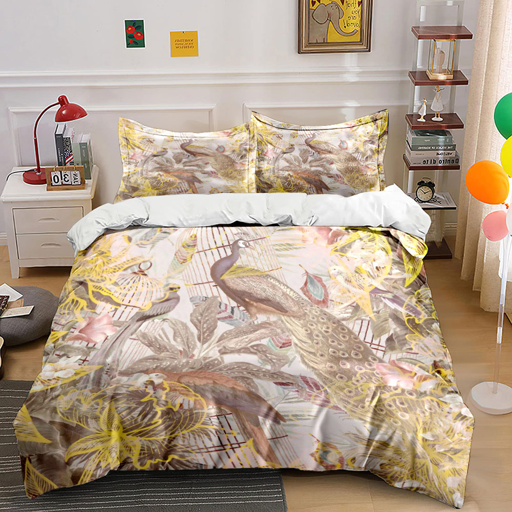 빈티지 공작 새장 침구 세트, 레트로 꽃무늬 식물 프린 - Aesthetic Floral Duvet Cover 리뷰 및 가격