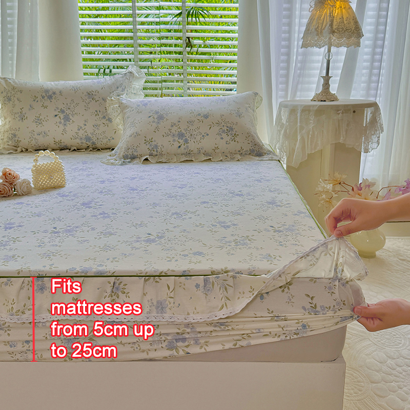 100% 면 꽃무늬 프린트 러플 장식 매트리스 커버,  - Fitted Bed Sheets Deep Pocket 리뷰 및 가격