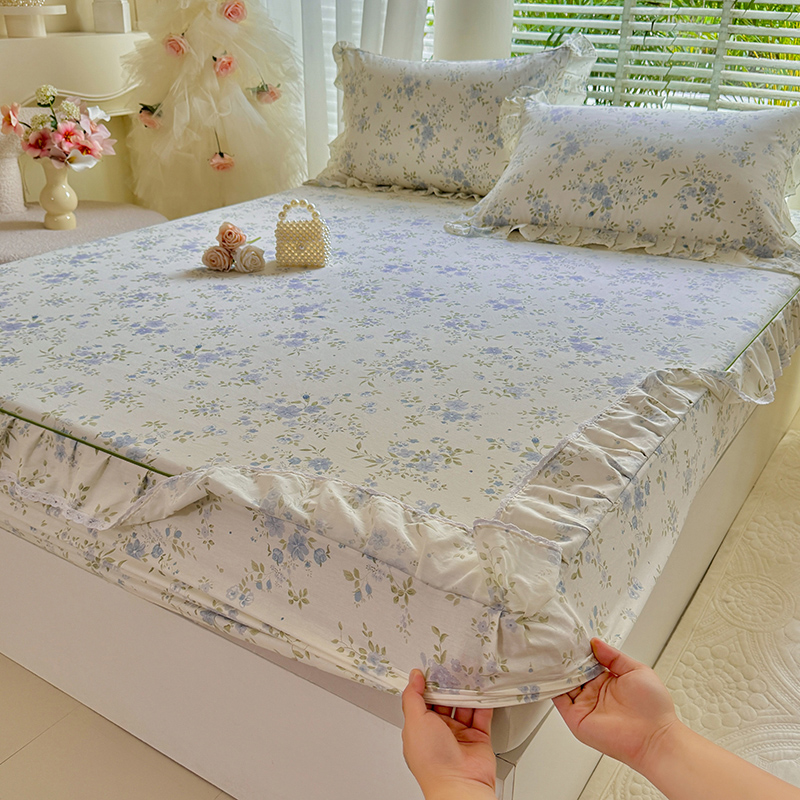 100% 면 꽃무늬 프린트 러플 장식 매트리스 커버,  - Fitted Bed Sheets Deep Pocket 리뷰 및 가격
