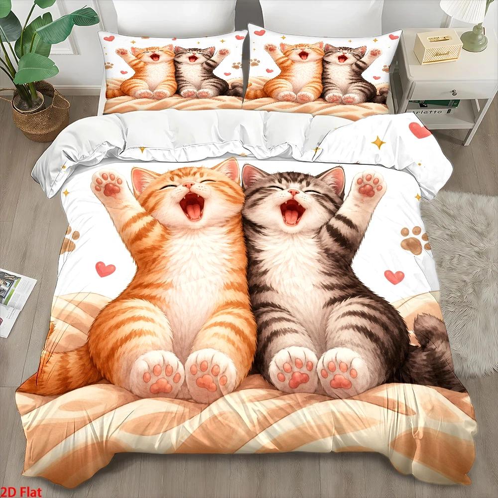 3피스 귀여운 고양이 프린트 이불 커버 세트, 3피스  - Duvet Cover Sets With Zipper 리뷰 및 가격