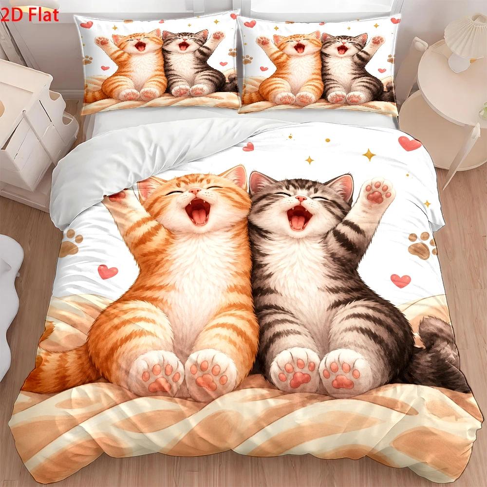 3피스 귀여운 고양이 프린트 이불 커버 세트, 3피스  - Duvet Cover Sets With Zipper 리뷰 및 가격