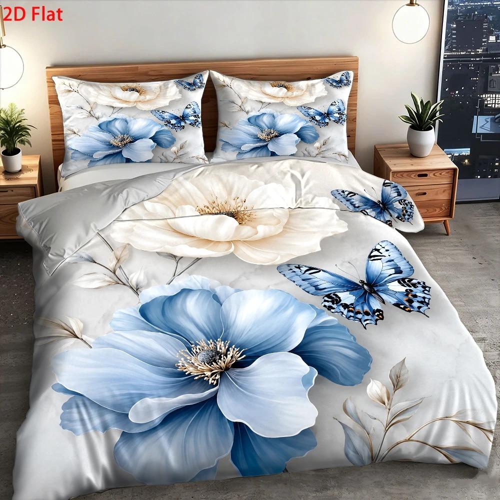 3피스 라이트 럭셔리 스타일 블루 앤 화이트 플로럴 버 - Duvet Cover Sets With Zipper 리뷰 및 가격