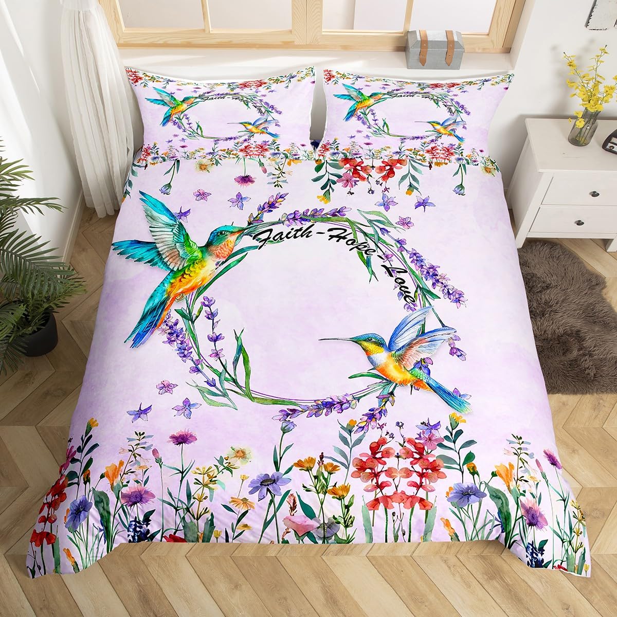Hummingbird Bedding Set Luxury - Aesthetic Floral Duvet Cover 리뷰 및 가격