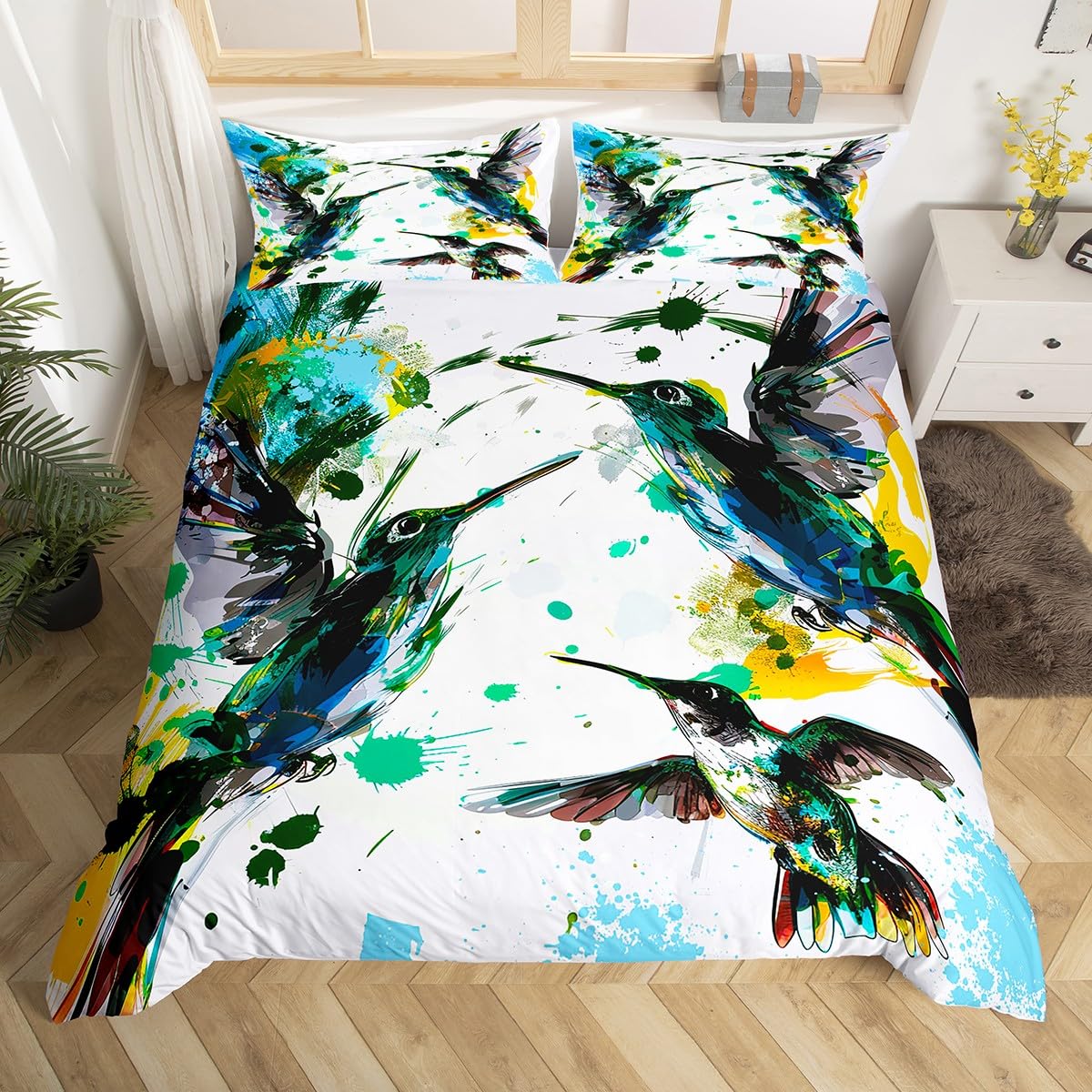 Hummingbird Bedding Set Luxury - Aesthetic Floral Duvet Cover 리뷰 및 가격