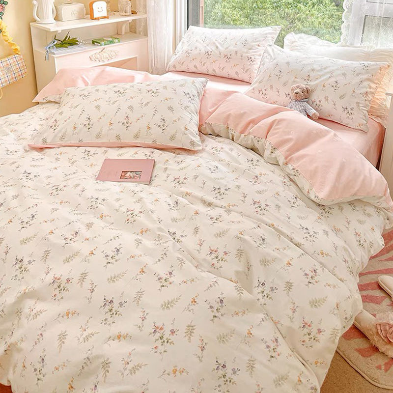 Ins 핑크 꽃 침구 세트, 패션 플랫 시트, 이불 커 - Aesthetic Floral Duvet Cover 리뷰 및 가격