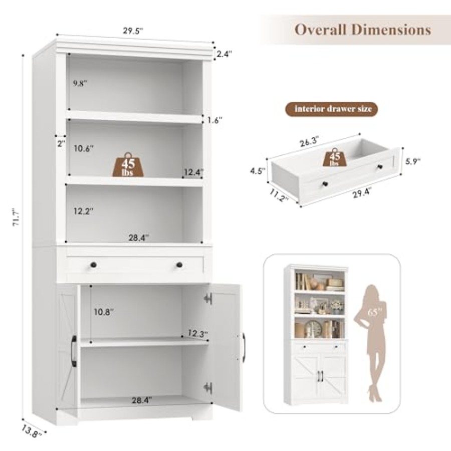 거실용 수납 공간이 있는 72H 책장, 에스프레소 브라 - Storage & Organization 리뷰 및 가격