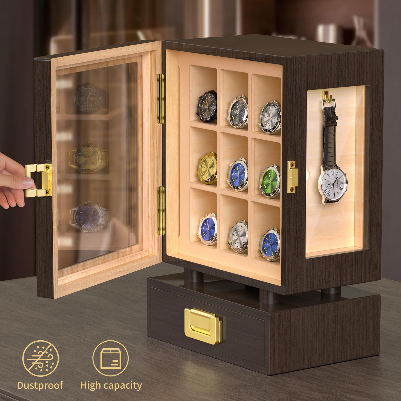 맞춤형 직사각형 나무 시계 보관함, 통원목 월넛 디스플 - Storage & Organization 리뷰 및 가격