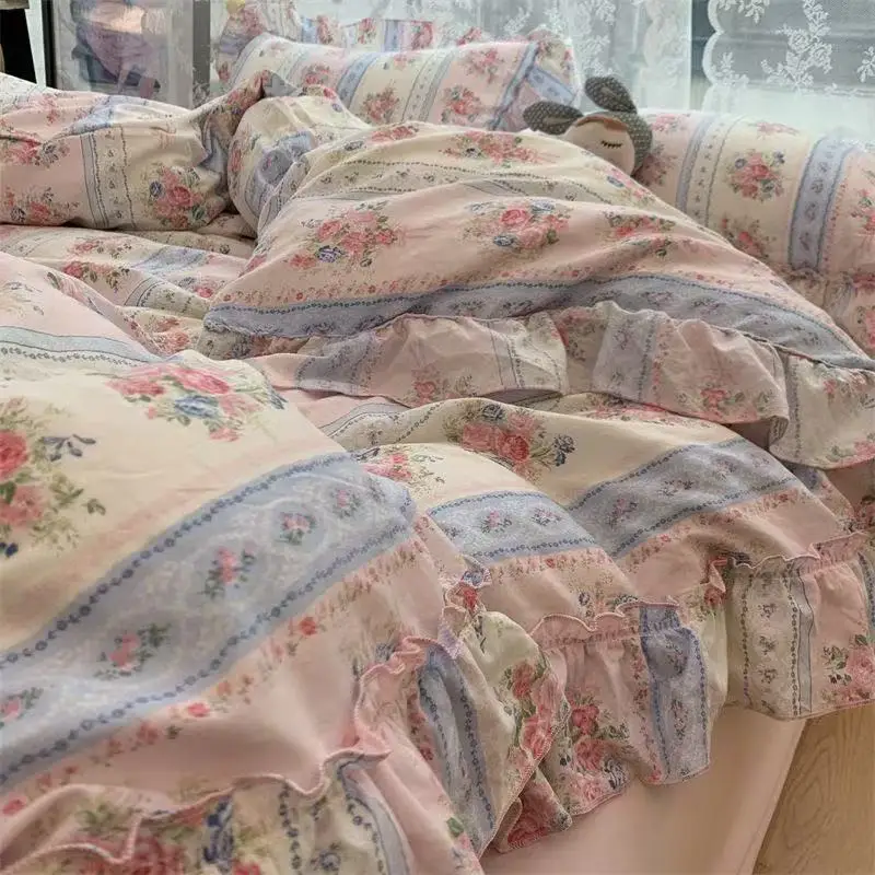 한국 스타일 공주 꽃 침구 세트 워시 코튼 빈티지 프랑 - Aesthetic Floral Duvet Cover 리뷰 및 가격
