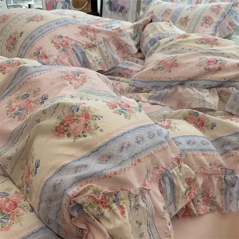한국 스타일 공주 꽃 침구 세트 워시 코튼 빈티지 프랑 - Aesthetic Floral Duvet Cover 리뷰 및 가격