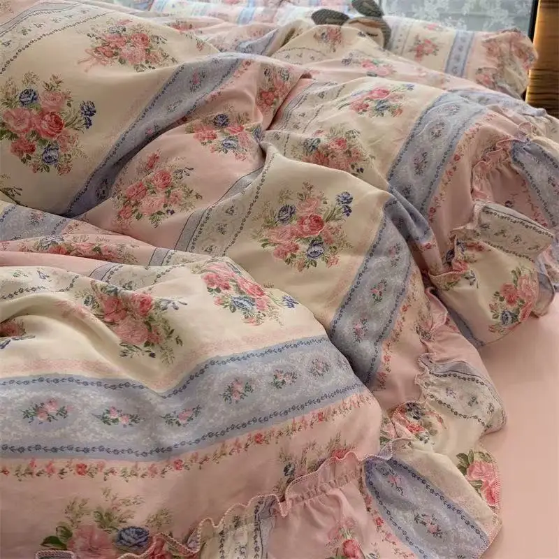 한국 스타일 공주 꽃 침구 세트 워시 코튼 빈티지 프랑 - Aesthetic Floral Duvet Cover 리뷰 및 가격