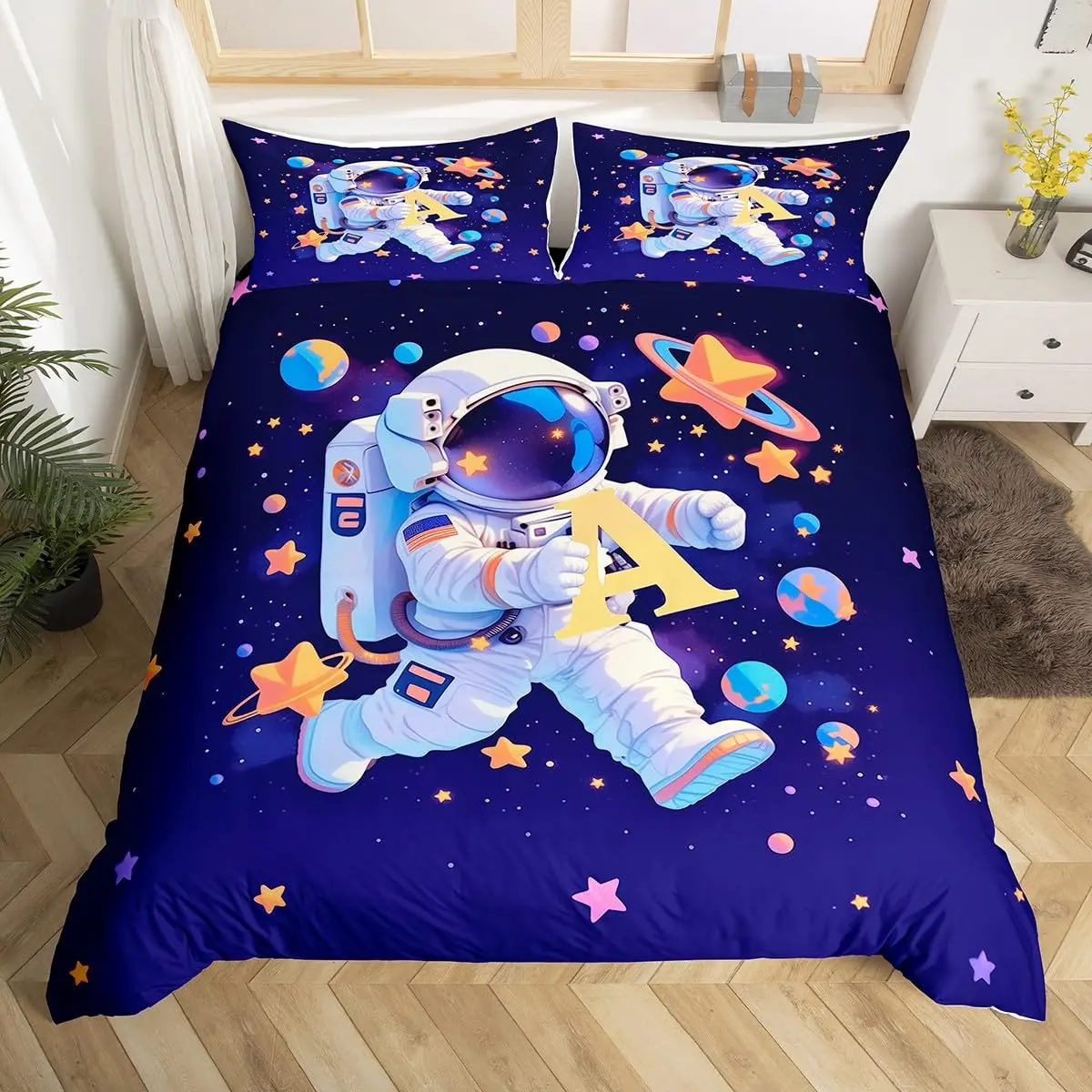 우주 비행사 이불 커버 세트 만화 우주 우주 비행사 장 - Duvet Cover Sets With Zipper 리뷰 및 가격