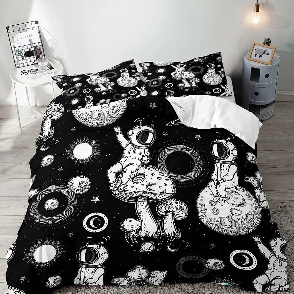우주 비행사 이불 커버 세트 만화 우주 우주 비행사 장 - Duvet Cover Sets With Zipper 리뷰 및 가격