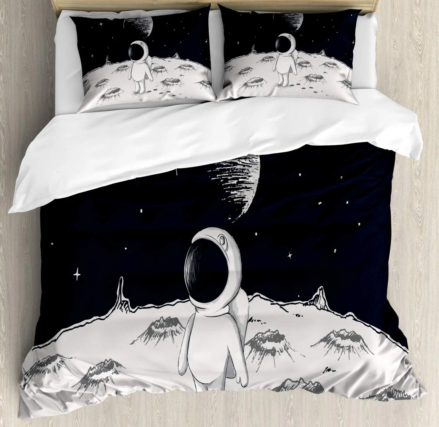 우주 비행사 이불 커버 세트 만화 우주 우주 비행사 장 - Duvet Cover Sets With Zipper 리뷰 및 가격