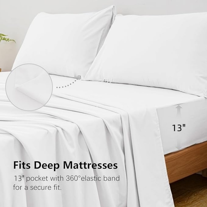 4피스 킹사이즈 침대 시트 세트 100% 코튼 편안한  - Fitted Bed Sheets Deep Pocket 리뷰 및 가격