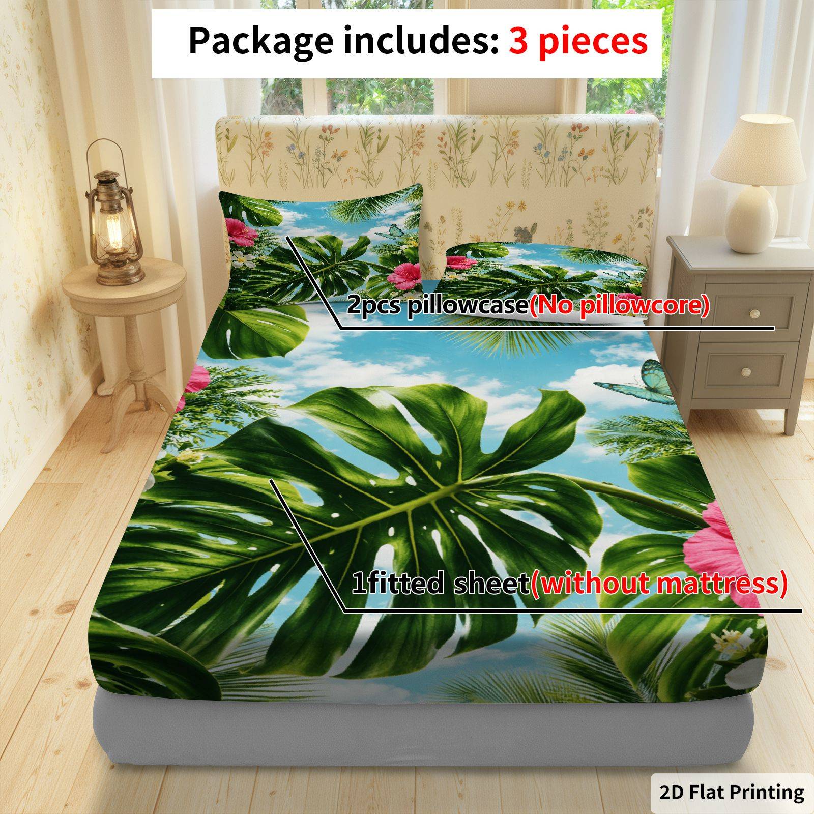 트로피컬 히비스커스 침대 시트 세트, 여름 테마, 트로 - Fitted Bed Sheets Deep Pocket 리뷰 및 가격