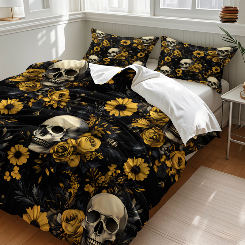 다크 에스테틱 해골 노란 꽃무늬 이불 커버 세트 해바라 - Aesthetic Floral Duvet Cover 리뷰 및 가격