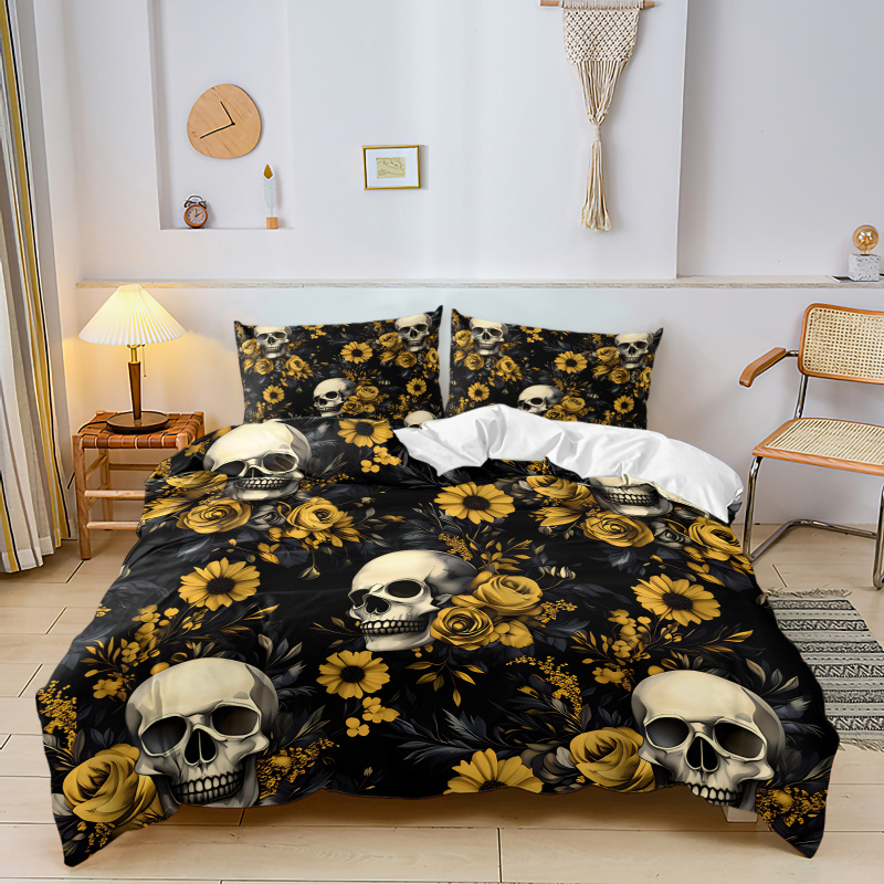 다크 에스테틱 해골 노란 꽃무늬 이불 커버 세트 해바라 - Aesthetic Floral Duvet Cover 리뷰 및 가격