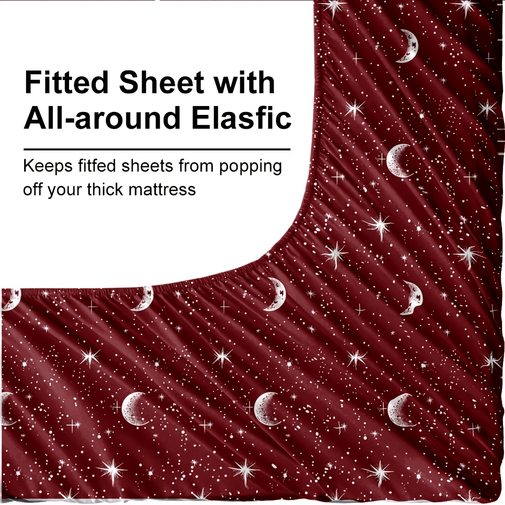 4피스 레드 문 앤 스타 프린트 마이크로파이버 침대 시 - Fitted Bed Sheets Deep Pocket 리뷰 및 가격