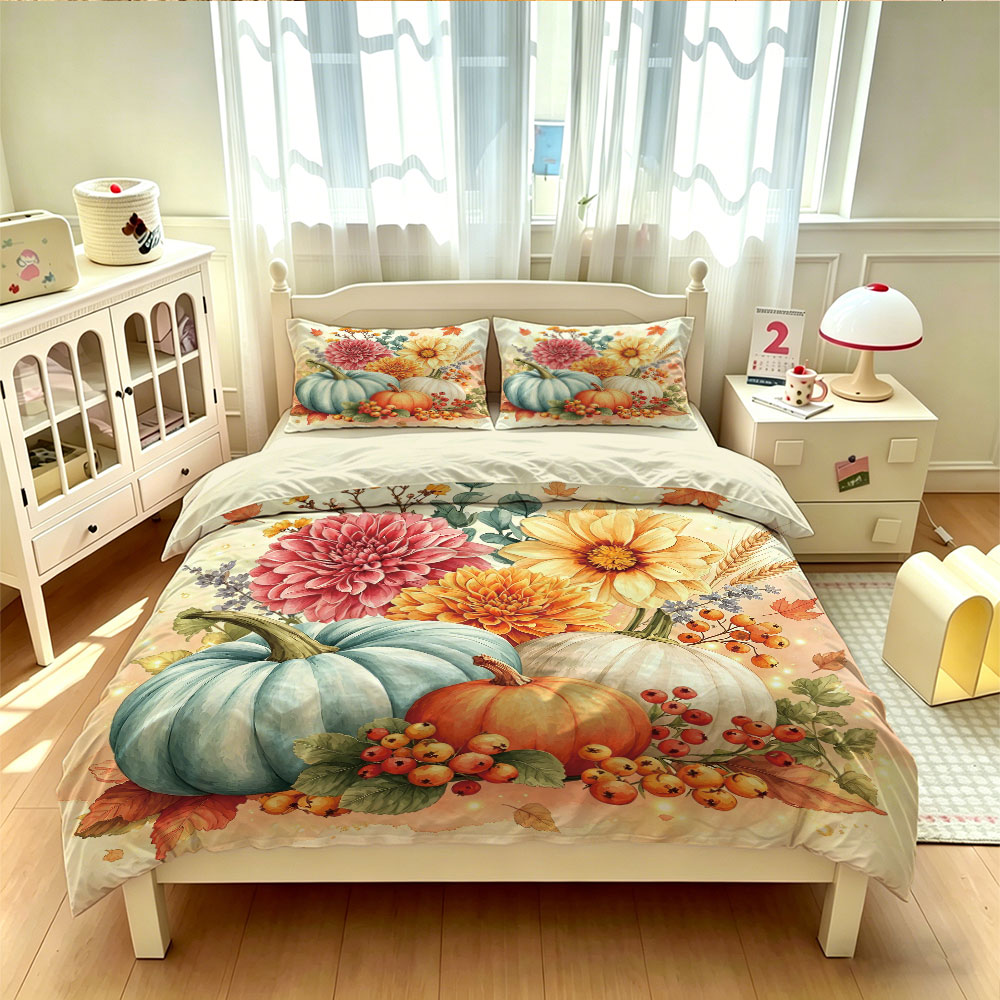 수채화 연하늘색 호박 해바라기 꽃무늬 3종 이불 커버  - Aesthetic Floral Duvet Cover 리뷰 및 가격