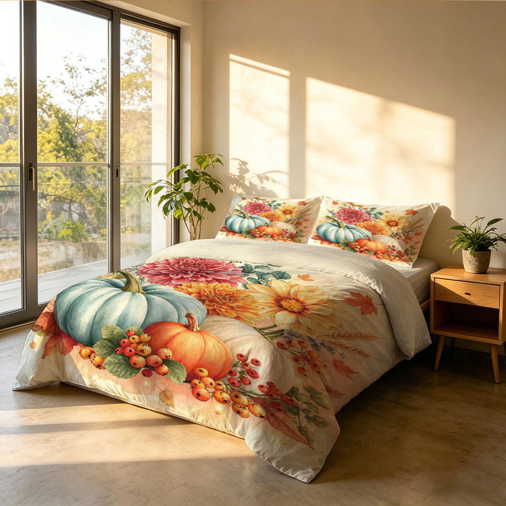 수채화 연하늘색 호박 해바라기 꽃무늬 3종 이불 커버  - Aesthetic Floral Duvet Cover 리뷰 및 가격