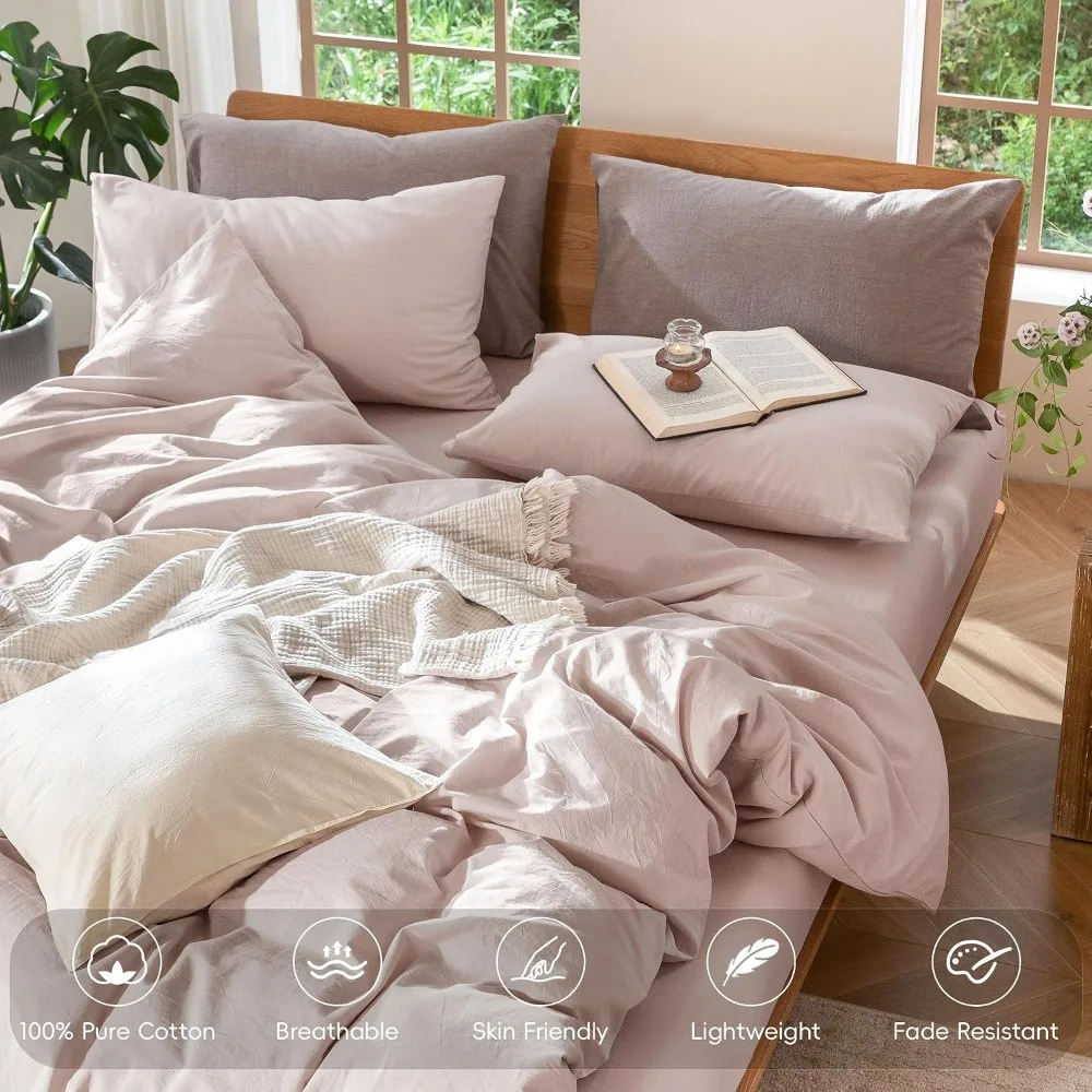 100% 워싱 코튼 퀸 사이즈 이불 커버 세트 |    - Duvet Cover Sets With Zipper 리뷰 및 가격
