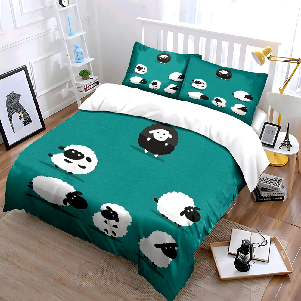 만화 양과 검은색 패턴 이불 커버 세트 디지털 프린트  - Duvet Cover Sets With Zipper 리뷰 및 가격