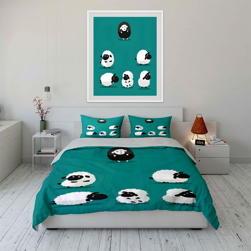 만화 양과 검은색 패턴 이불 커버 세트 디지털 프린트  - Duvet Cover Sets With Zipper 리뷰 및 가격