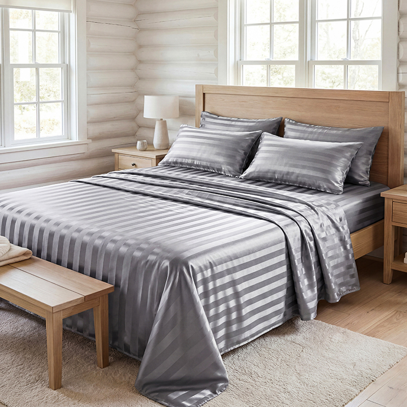 주름 방지 스트라이프 새틴 침대 시트 세트, 시원한 실 - Fitted Bed Sheets Deep Pocket 리뷰 및 가격