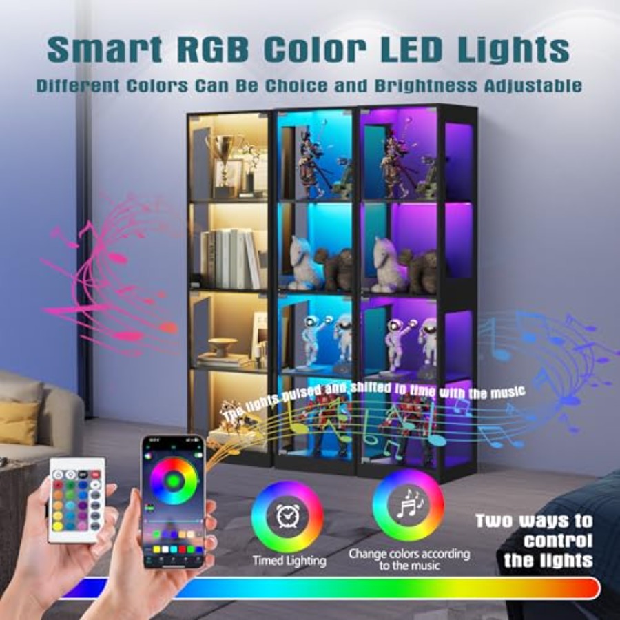 거실과 놀이방을 위한 RGB 조명이 있는 유리 진열장: - Lighting 리뷰 및 가격