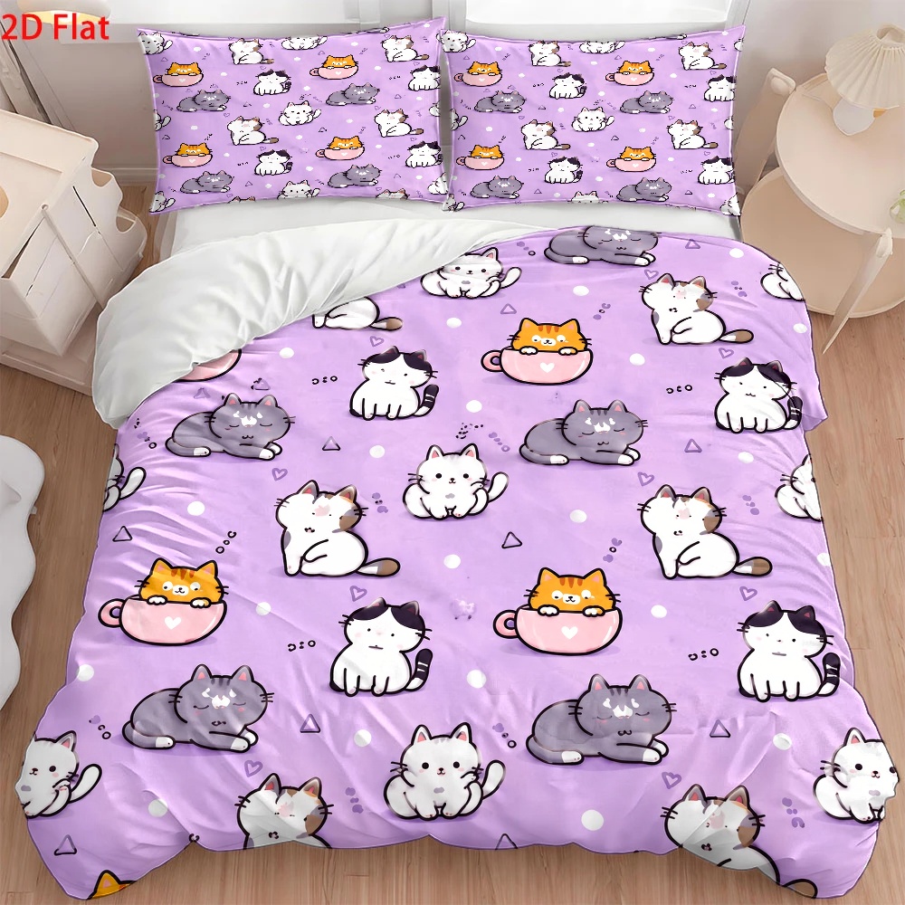 3피스 귀여운 고양이 프린트 이불 커버 세트, 3피스  - Duvet Cover Sets With Zipper 리뷰 및 가격