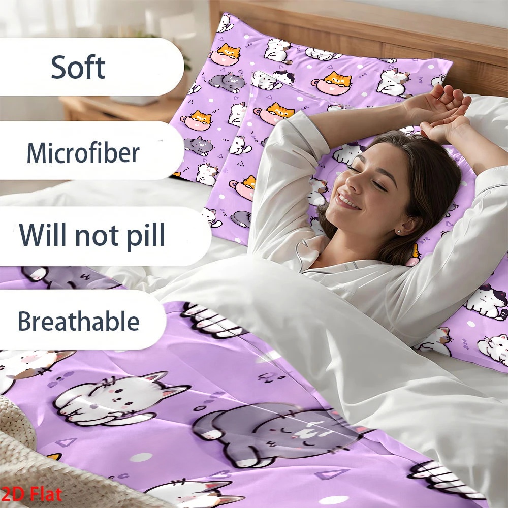 3피스 귀여운 고양이 프린트 이불 커버 세트, 3피스  - Duvet Cover Sets With Zipper 리뷰 및 가격