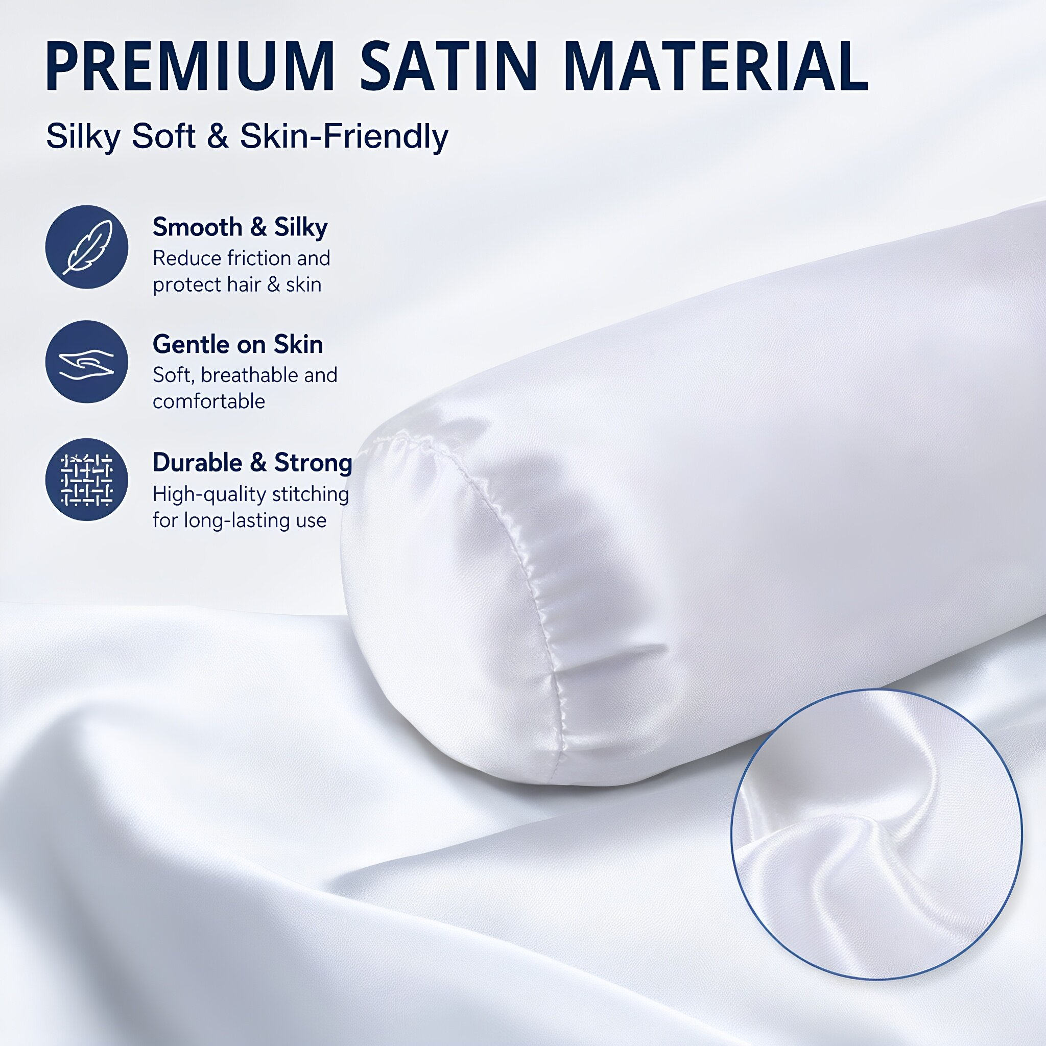 화이트 새틴 넥 롤 베개 커버, 라운드 실크 베개 커버 - Satin Silk Pillowcase Hair Skin 리뷰 및 가격